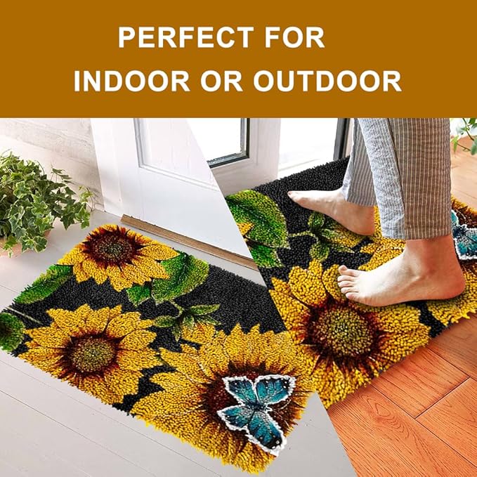 MGahyi Latch Hook Rug Kits for Adults, DIY Crochet Yarn Rugs Hooking Craft Kit with Color Preprinted Pattern Design for Kids Adults and Beginners(Sunflower, 20 x 15in)