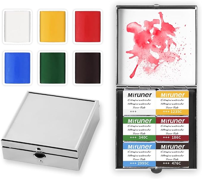 Mini Portable 6-Color Solid Watercolor Paint Set for Adults & Artists, High Tinting Strength Travel Art Kit for Beginners and Professionals, Half Pans (Each Capacity Approx 1.5ml).Travel