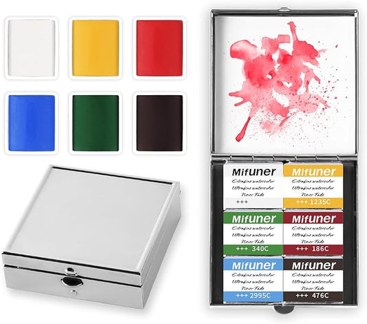 Mini Portable 6-Color Solid Watercolor Paint Set for Adults & Artists, High Tinting Strength Travel Art Kit for Beginners and Professionals, Half Pans (Each Capacity Approx 1.5ml).Travel