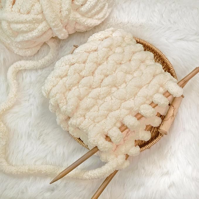 Light Beige Chunky Chenille Yarn for Crocheting Bulky Thick Fluffy Yarn for Knitting,Super Bulky Hand Blanket, Soft Plush Yarn Crochet Carpet/Scarf/Cushion/ 8 Jumbo Pack(63.76oz/197.68yd