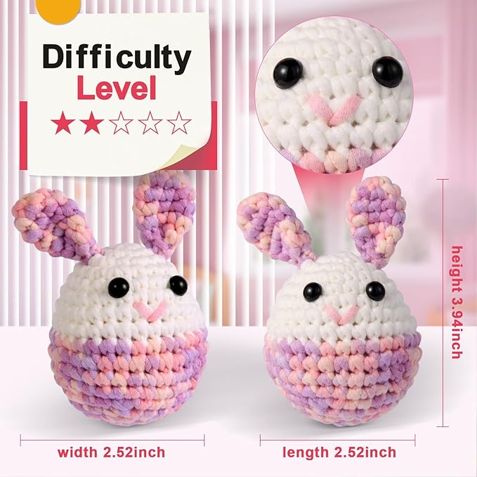 GougouStar Crochet Kit for Beginners, Animal Crochet Kits, Knitting Kit with Step-by-Step Video Tutorials and Crochet Accessories - Amigurumi Beginner Crochet Kit (Bunny)