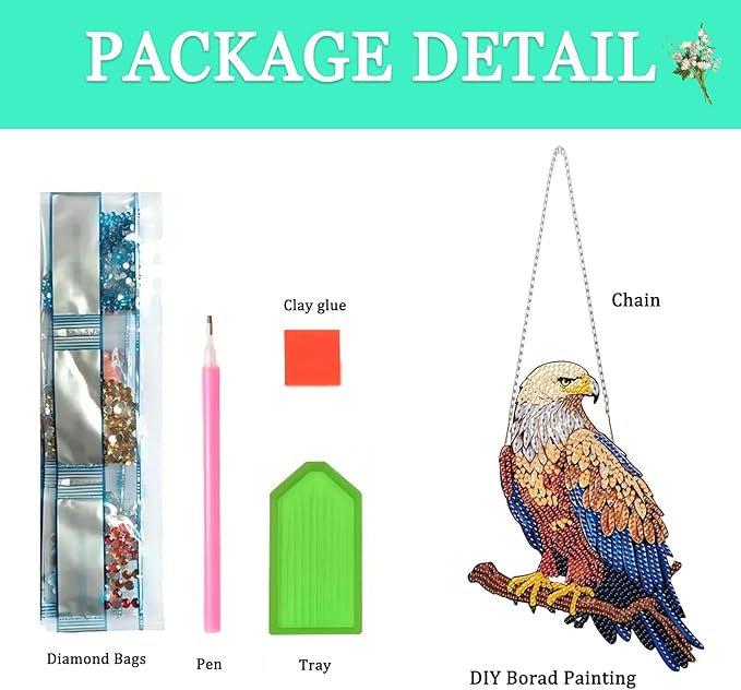 Auremi Eagle Diamond Art Painting Pendant Kits with Chain 5D Animal Diamond Art Hanging Kit DIY Diamond Crystal Window Door Hanging Pendant Kit for Adults Gift Wall Decor