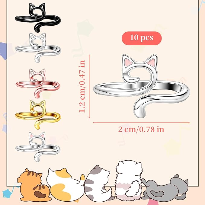 10PCS Adorable Crochet Rings Crocheting, Cat Crochet Rings, Adjustable Crochet Tension Ring for Finger Cats Knitting Crochet, Adjustable Yarn Guide Ring with Cats Ear Design for Crafters