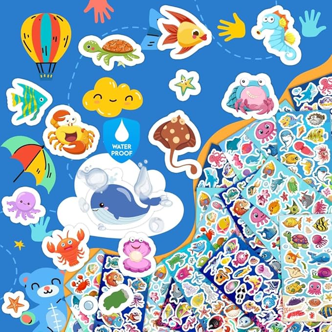 36 sheets ocean stickers for kids, 700+ under the sea fish animal stickers for scrapbooking, water bottles, kids party favors,crafts decorations