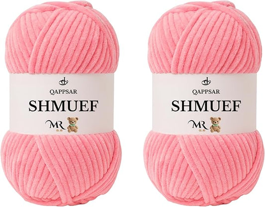 SHMUEF Chenille Yarn 2-Pack – Ultra Soft Velvet Yarn, Super Bulky Weight (5–6 mm), Yarn for Crochet, Amigurumi & Baby Blankets (Coral)