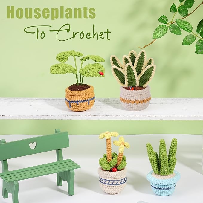 Hssugi Crochet Kit for Beginners, 6PCS Succulents Plants Crochet Kits, Knitting Kit with Step-by-Step Video Tutorials, Crochet Yarn DIY Beginner Crochet Kit for Adults Succulent Family