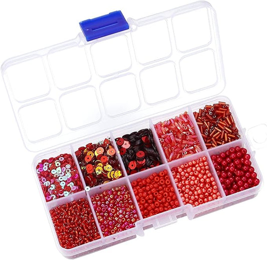 Assorted Bead for Jewelry Making, Glass Seed Bugle Tube Beads Loose Sequins Multiple Sizes for Crafts Sewing Jewelry Making
