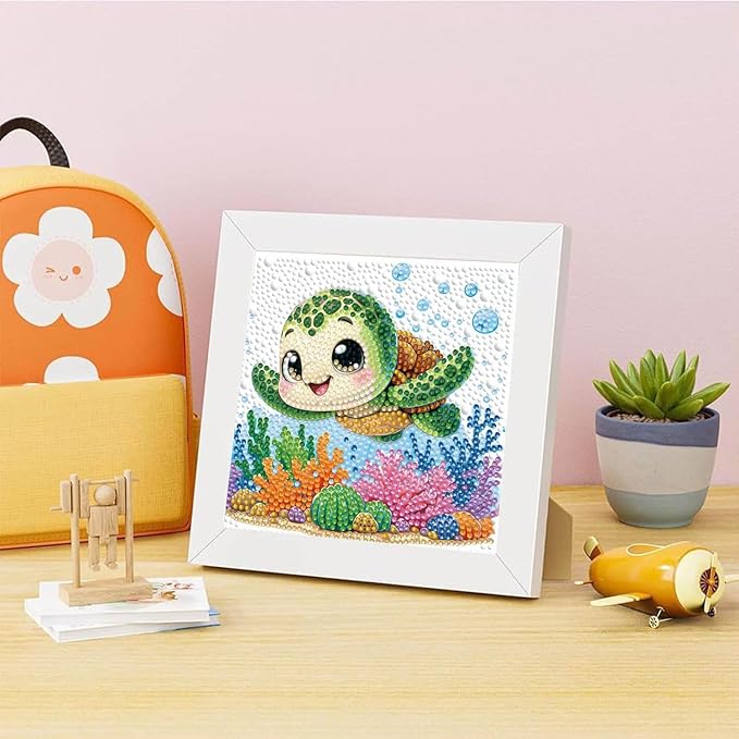 Dlylust Sea Turtle Diamond Art Kits for Kids with Frame, Gem Art for Kids Ages 4-8-12, Easy Diamond Painting Kit with Beautiful Package for Gift Home Wall Decor