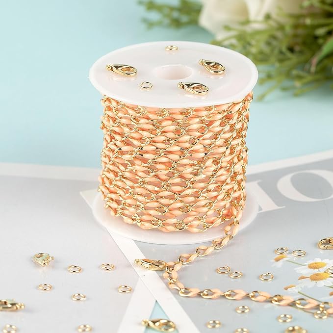 Gold Plated Chain for Jewelry Making Orange Oil Drip Cable Necklace Chains Women Bracelet DIY Jewelry Making Accessories