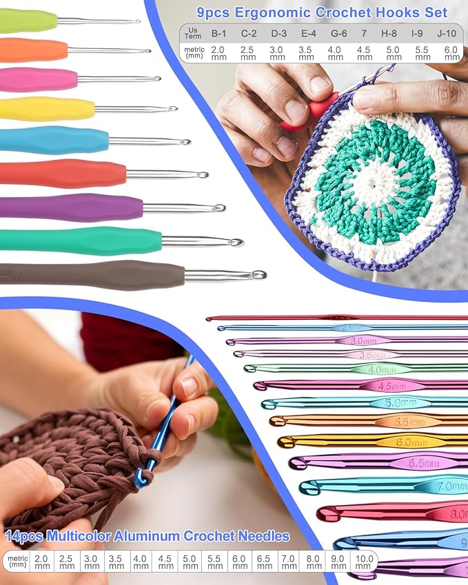 Aeelike Crochet Kit for Beginners Young and Old, First Crochet Kit for Adults Include 23pcs Crochet Hooks, 655 Yards Yarn Set for Crocheting, Instruction, Bag, Crochet Accessories and Supplies, Navy
