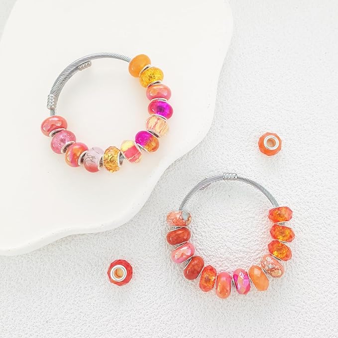 Large Hole European Beads for Pens - 100 Pieces Assorted Orange Fairy Wand Garden Lampwork Craft Spacer for DIY Charms Bracelet Necklace Decoration Jewelry Making Supplies