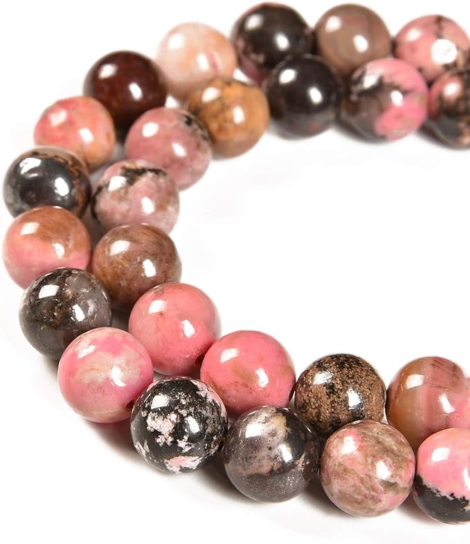 36pcs 10mm Natural Red Black Rhodonite Gemstone Round Spacer Loose Stone Beads for Jewelry Making 15.5" 1 Strand (Red Black Rhodonite, 10mm 36Beads)