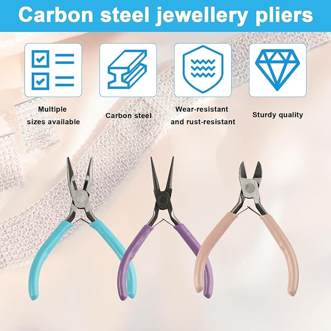 3-Piece Jewelry Pliers Set - Needle Nose, Round Nose & Wire Cutters for Jewelry Making, Wire Crafting & Repair | Professional DIY Tools for Metalwork, Earrings & Bracelets