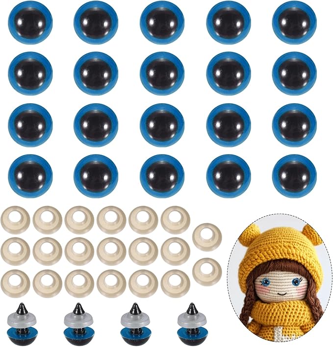 PATIKIL 12mm Safety Eyes, 20Pcs Realistic Doll Crocheting Safety Eyes with Washers for Decor Crochet Accessories Dolls Craft Halloween, Blue