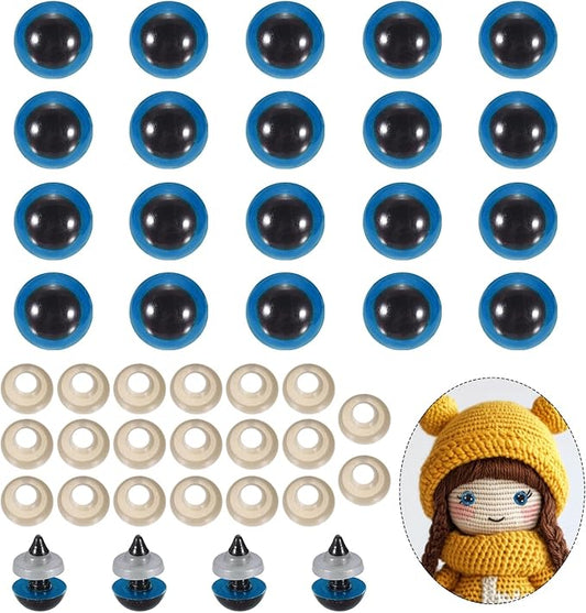 PATIKIL 12mm Safety Eyes, 20Pcs Realistic Doll Crocheting Safety Eyes with Washers for Decor Crochet Accessories Dolls Craft Halloween, Blue