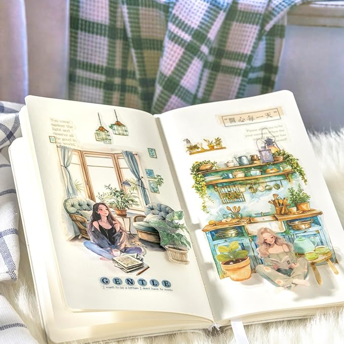 TIAMECH Lazy Time PET Stickers - 60 Pcs Comfort Leisure Moment Design, Waterproof Sticker for Journaling & Scrapbooking, Junk Journal Supplies, Ephemera & DIY Crafts