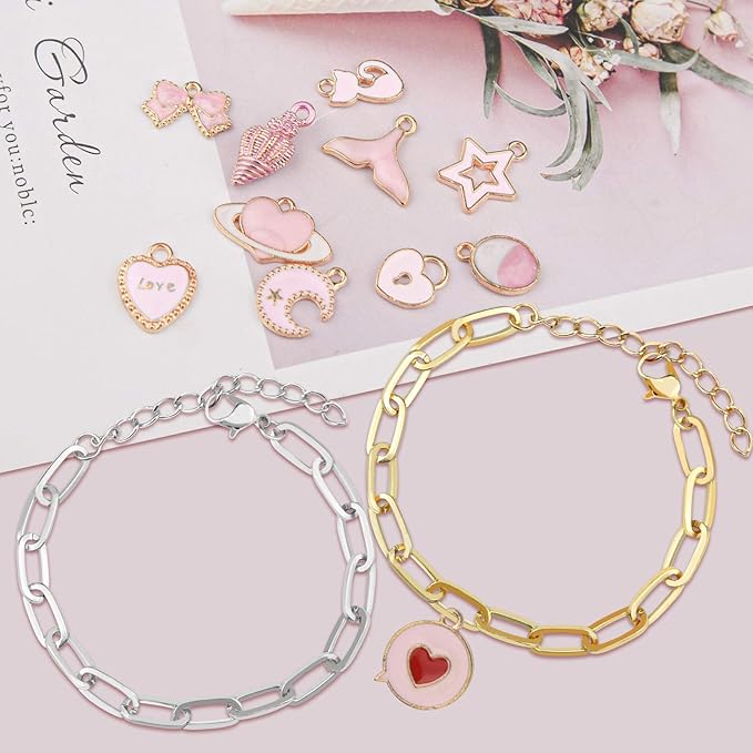 tiggell 20pcs Chain Bracelets Kit Alloy Link with Lobster Clasps for Christmas DIY Women Jewelry Findings Bracelet Making (Gold & Silver)