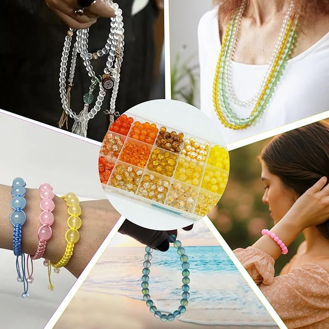Hanyoung 8mm Glass Beads for Bracelet, Warm Yellow Wilt Series18 Colors 450 pcs Beads for Jewelry Making kit, Crystal Glass Round Beads for DIY Crafts Gifts (Yellow Color)