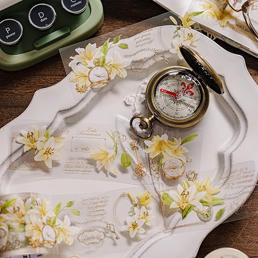 PET Tape Stickers for Journaling 6 Rolls Flower Washi Tape Stickers Decorative Tape for Crafts Scrapbooking Junk Journal Supplies, Flower Letters