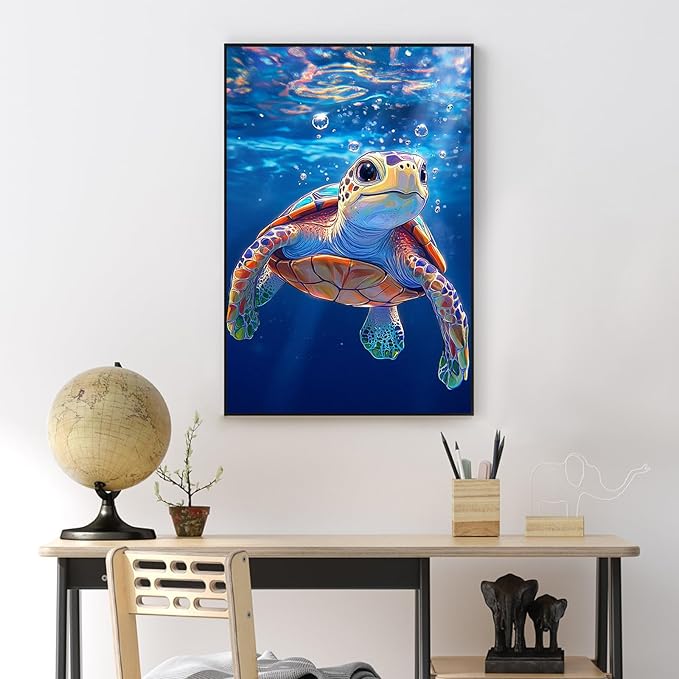Yezavesu Framed Paint by Numbers Kit for Adults Beginner & Kids Ages 8-12, Sea Turtle Paint by Numbers with Frame, DIY Number Painting for Adults Sea Turtle for Home Wall Decor Gift 8x12 inch