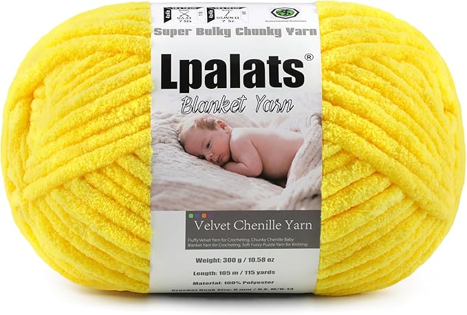 Baby Blanket Yarn for Crocheting - 1 Pack of 300g/10.6oz Super Fluffy Chunky Chenille Yarn for Hand Knitting, 115 yds Super Bulky Plush Yarn for Cozy Blankets and Amigurumi (1, Golden Yellow)