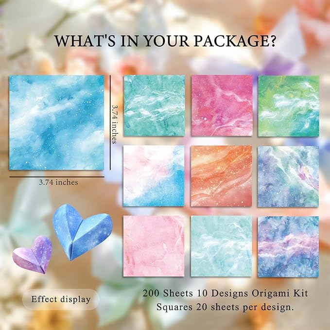 200 Sheets Origami Paper, Fantasy Starry Sky Origami Paper Double Sided,10 Designs Origami Kit Squares for Scrapbook Decor, Folding Crafts Kids DIY School Arts Crafts Projects(3.74*3.74in)