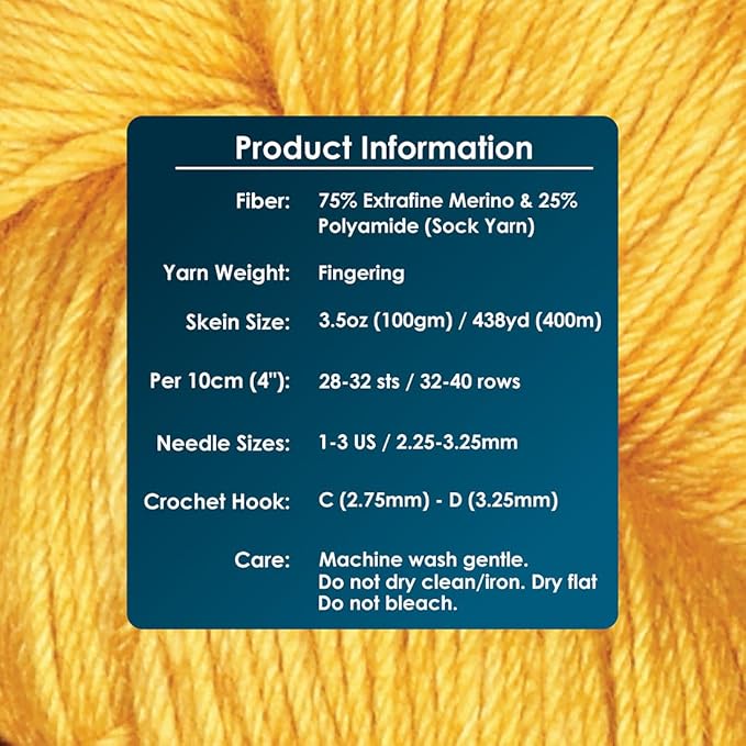 KnitPro Symfonie Fingering Weight Hand Dyed Semi-Solid Yarn Skein | Extra Fine Merino Wool & Polyamide Blend for Knitting & Crocheting, Oeko-TEX Certified 400m, 100g | Terra Turmeric
