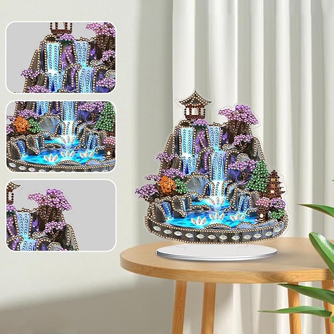 AIBOERL Tabletop Ornament DIY Diamonds Art Painting kit,Landscape Art Desktop Diamonds Painting Kit for Adult, Acrylic Diamonds Painting Board Kit Ornament, Special Crystal Diamond