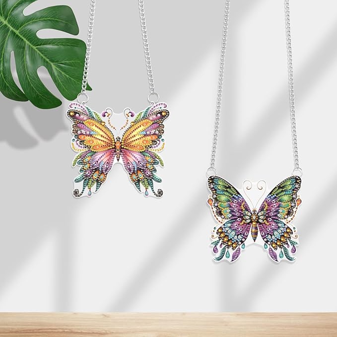 JISHSHAY 2 PCS Diamond Painting Pendant DIY Butterfly Crystal Wind Chimes Suncatcher Art Ornaments Hanging for Garden Wall Decor