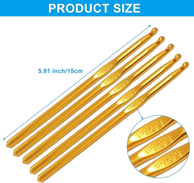 Cionyce 6 Pack Aluminum Crochet Hook 6mm US Size J (Size 10) Crochet Needle for DIY Craft Yarn Knitting Needles