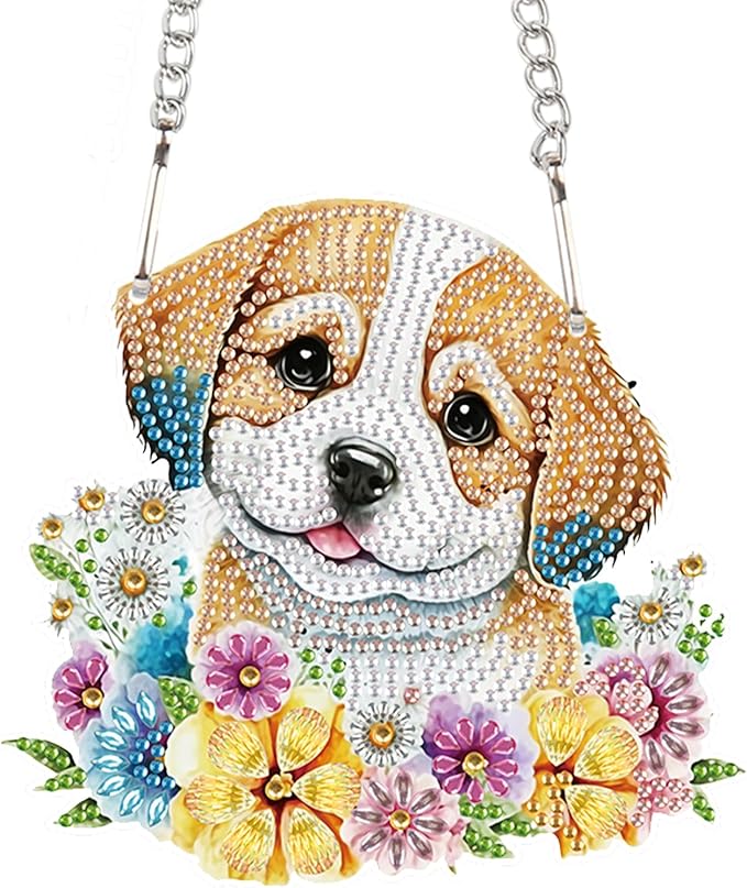 AiYuanzsh DIY 5D Animal Dog Diamond Art Painting Kits Hanging Sign Wall Art Flower Sign Diamond Art Window Hanging Ornament Window Pendants Home Garden Wall Door Hanging Diamond Painting Kits