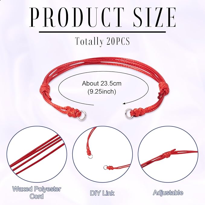 KISSITTY 20pcs Adjustable Bracelet Cords for Connector Charms Waxed Polyester Thread Cord Red Color Half Finished Bracelet for Friendship Bracelets Jewelry Making