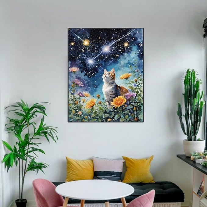 ldazao Paint by Number for Adult Beginner, Cat and Starry Sky Painting by Numbers Kits, Cat - DIY Painting Kits for Adults Without Frame Paint by Number On Canvas for Gift Home Wall Decor