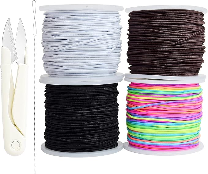 Stretchy Bracelet String Kit with Scissors & Beading Needle, 4 Rolls Elastic String for DIY Crafts, 1mm Stretchy Cord for Jewelry Making Sewing Necklace Beading, 660FT
