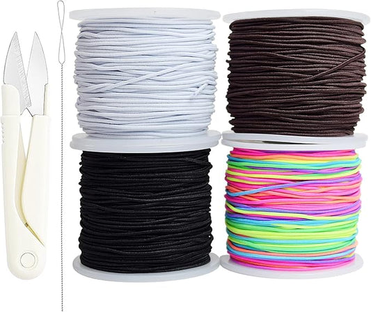 Stretchy Bracelet String Kit with Scissors & Beading Needle, 4 Rolls Elastic String for DIY Crafts, 1mm Stretchy Cord for Jewelry Making Sewing Necklace Beading, 660FT