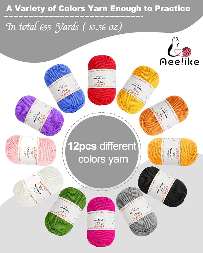 Aeelike Crochet Kit for Beginners Young and Old, First Crochet Kit for Adults Include 23pcs Crochet Hooks, 655 Yards Yarn Set for Crocheting, Instruction, Bag, Crochet Accessories and Supplies, Grey