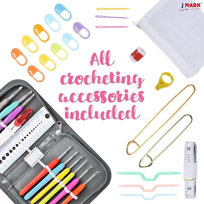 J MARK Crochet Kit for Beginners – Complete Crocheting Set with Acrylic Yarn and Accessories