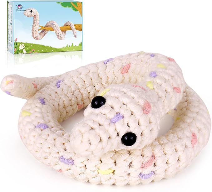 Crochet Kit for Beginners, Beginner Crochet Kit for Teenagers Adults with Step-by-Step Video Tutorials, DIY Crochet Animal Kits Knitting Supplies, Snake (40%+ Yarn)