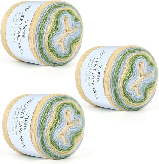 Aeelike Cake Yarn for Crocheting, 3 Skeins Gradient Yarn 100g (3.52 oz) 245m (267 Yards) # 3 Light Weight, Soft Ombré Yarns Fairyland Yarns Rainbow for Making Colorful Crafts, Mint Green Gradient