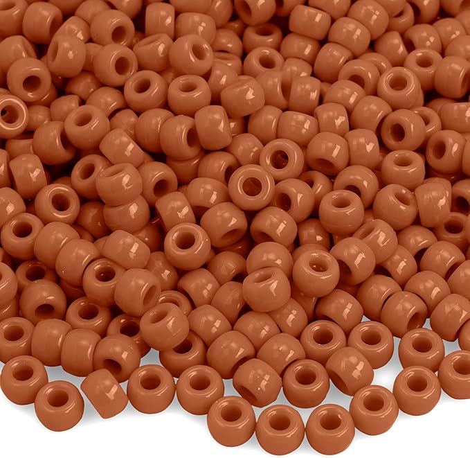 anpiwshjo pony beads bulk 1100 pcs, brown, plastic, barrel shaped, 6x9mm, perfect for jewelry making, bracelets, hair beads