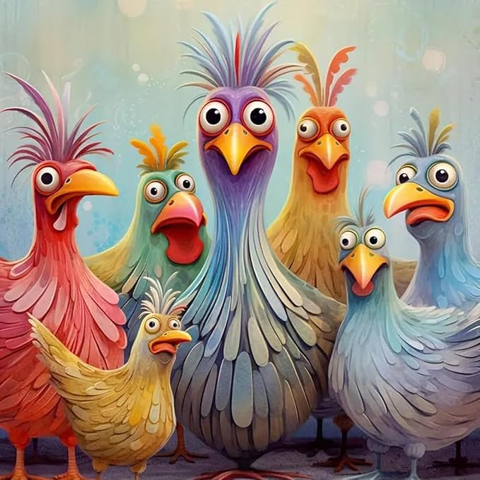 MBNTJHT Chicken Stamped Cross Stitch Kits for Adults Beginners, DIY Animals Needlepoint Counted Cross Stitch Kit for Adults,Cartoon Pattern Stitch Embroidery Kit for Wall Home Decor 14X14 Inch.
