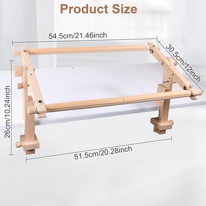 Simple Embroidery Frame and Embroidery Holder Combo Set，Beech Wood Fixable Desktop Cross Stitch Scroll Frame, Quilting Frames, Stitching Frame for Sewing, Cross Stitch, Needlepoint Holder