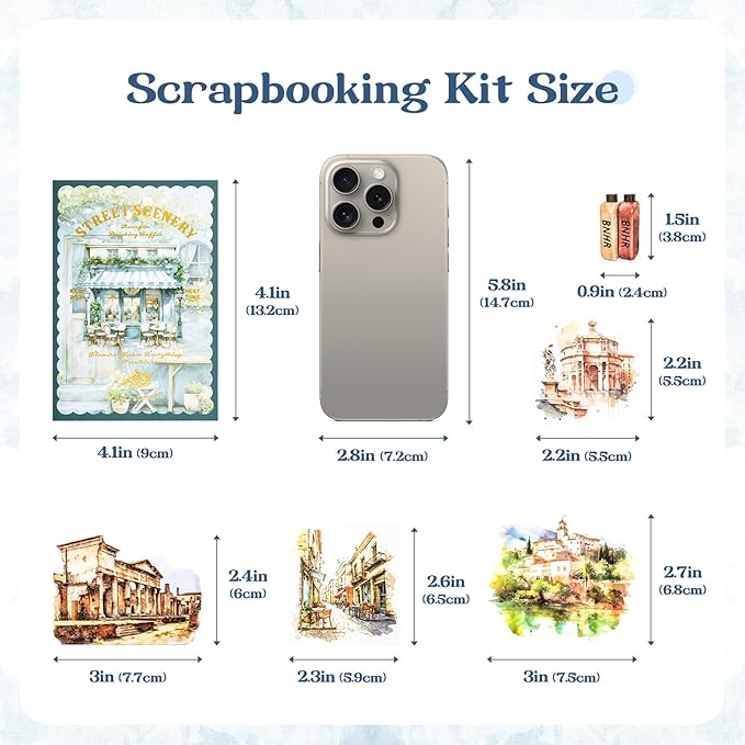 RISYPISY 54 Sheet Scrapbooks Supplies Kit, Precut PET/Washi Stickers, Street Landscape Junk Journal Sticker for Adult Planner DIY Crafts Decorative Paper for Scrapbooking