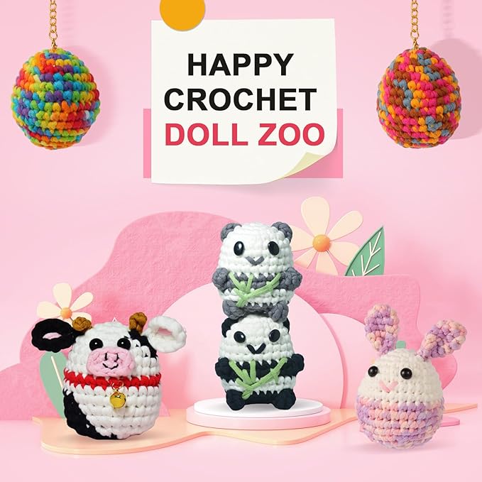 GougouStar Crochet Kit for Beginners, Animal Crochet Kits, Knitting Kit with Step-by-Step Video Tutorials and Crochet Accessories - Amigurumi Beginner Crochet Kit (Bunny)