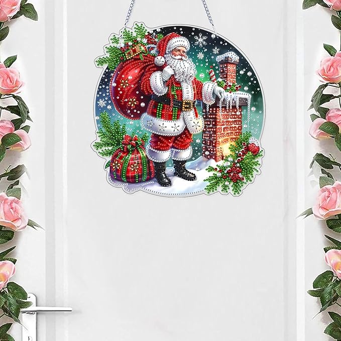 VODAPYC Christmas Diamond Art Hanging Kit for Adults, DIY Double Sided Special Shaped Diamonds Art Window Pendant Ornament for Home Decor(Santa Claus-2)