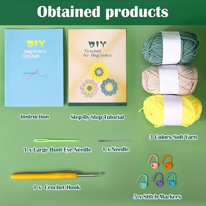 XANGNIER Crochet Starter Kit with Step-by-Step Video Tutorials, Hook, Accessories, Learn to Crochet Beginner Kit for Adults and Kids, DIY Arts & Crafts