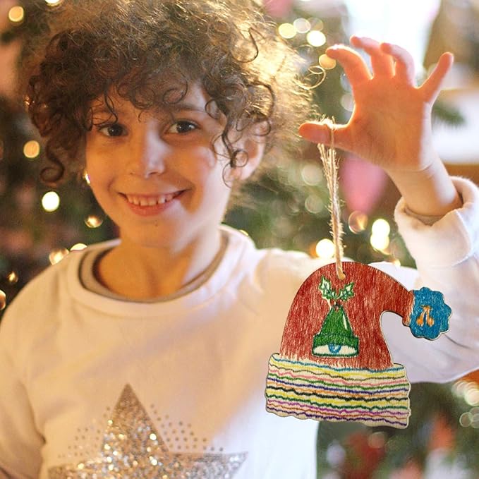 Anditoy 50 PCS Christmas Wooden Hanging Ornaments Unfinished Wood Slices Christmas Crafts for Kids DIY Christmas Decorations Party Supplies Favors