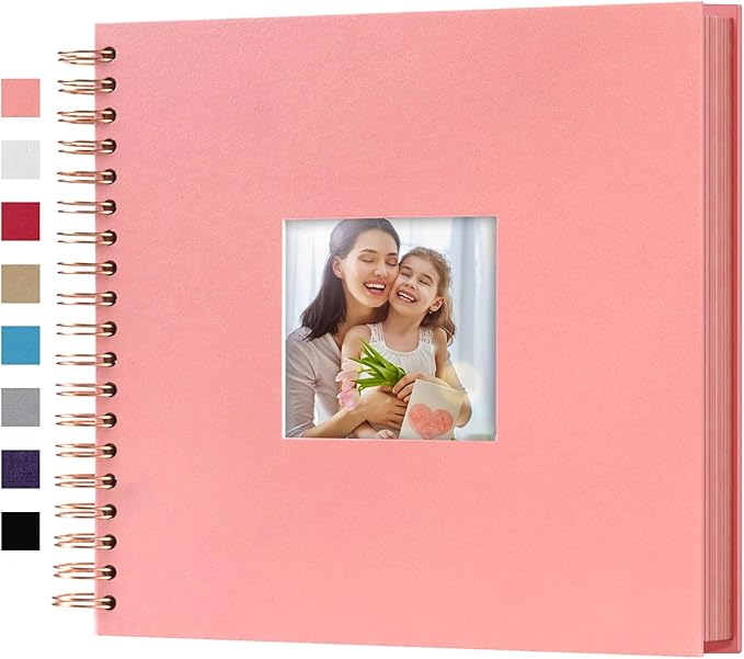10 x 10 Inch DIY Scrapbook Photo Album with Window Design Cover 80 Pages Craft Paper Memory Book for Weeding Anniversary Travel and Baby (Pink)