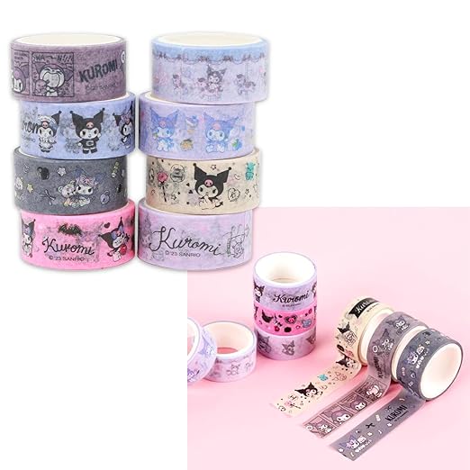 Sanrio Washi Masking Tape Variety Pack - Bundle of 16 Decorative My Melody & Kuromi Rolls for DIY Crafts, Scrapbooking, Journals, More Stationery