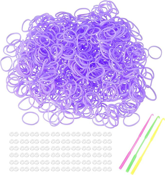 MECCANIXITY 1800 Pcs Loom Rubber Bands Kit with 75 Pcs S-Clips 3-Hooks Rubber Bands Refill Bracelet Making Kits for Weaving DIY Handcrafts Gift, Light Purple